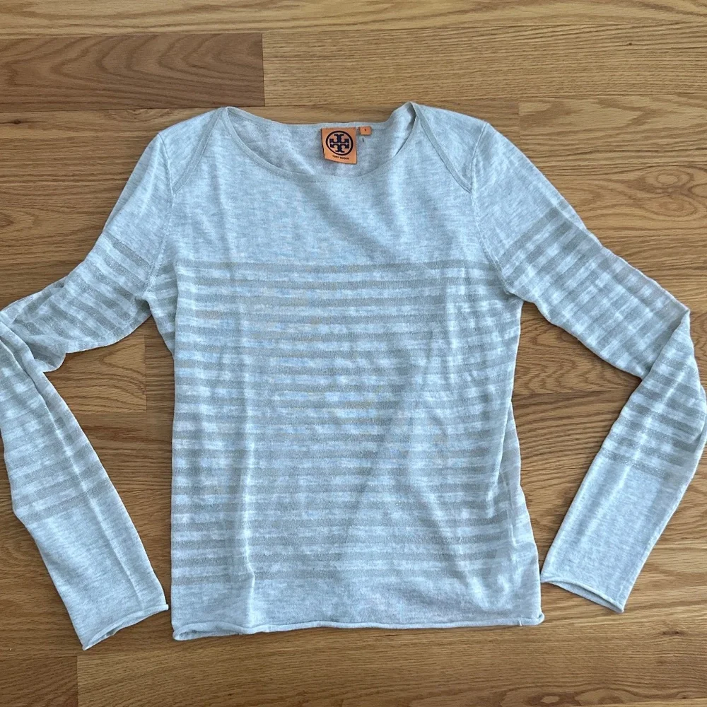 Tory Burch Grey and Silver Striped Long Sleeve (S)
